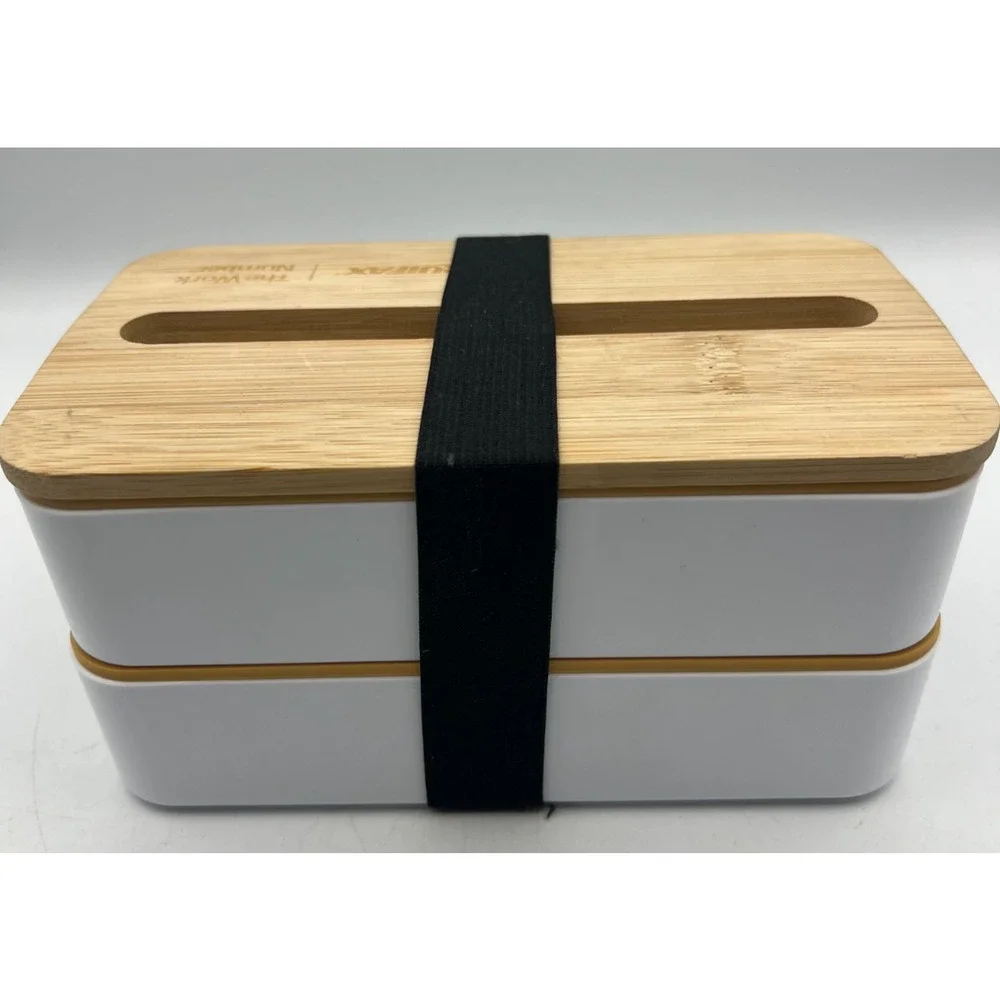 Equifax The Work Number Bento Lunch Box 2 Tier Bamboo Lid Spoon Strap Promo